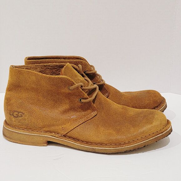 UGG Leighton Mens Desert Boots Size 9 Leather Chestnut Brown Suede Ankle Chukka - Picture 4 of 12